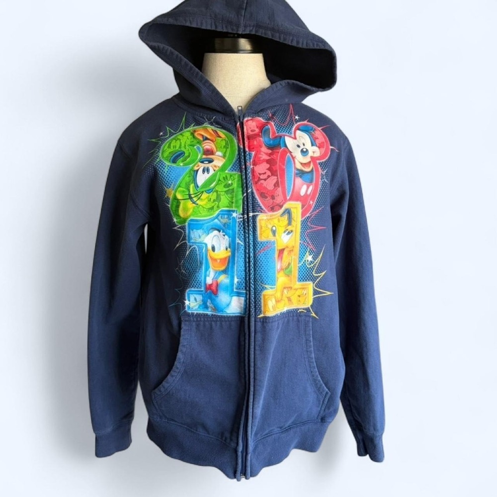 Disney Parks 2011 Mickey & Friends Navy Blue Full Zip Hoodie Small Retro